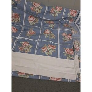 Vintage Martha Stewart Queen Flat Sheet Blue Rose Windowpane Cotton Poly Cottage